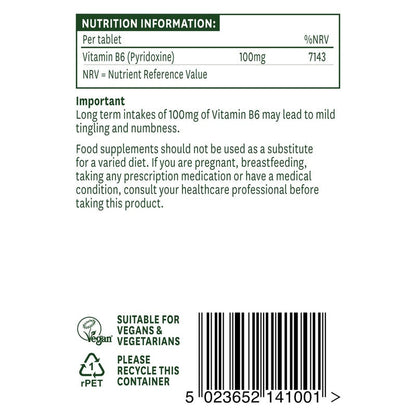 Natures Aid Vitamin B6 (High Potency) 100mg 100 Tablets