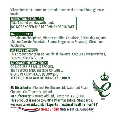 Natures Aid Chromium Picolinate 200µg elemental 90 Tablets