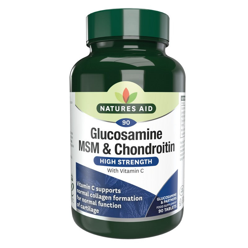 Natures Aid Glucosamine 500mg, MSM 500mg + Chondroitin 100mg (with Vit C)