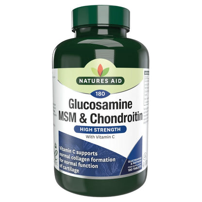 Natures Aid Glucosamine 500mg, MSM 500mg + Chondroitin 100mg (with Vit C)