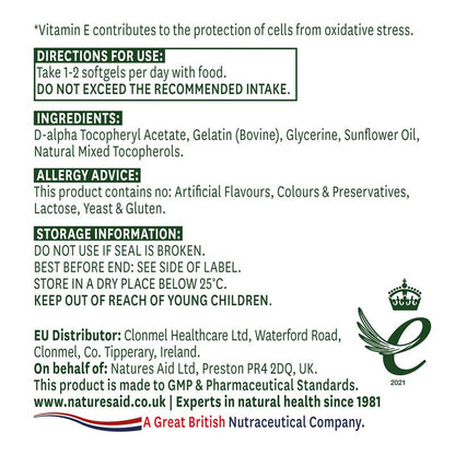 Natures Aid Vitamin E 200iu Natural Form 60 Softgels