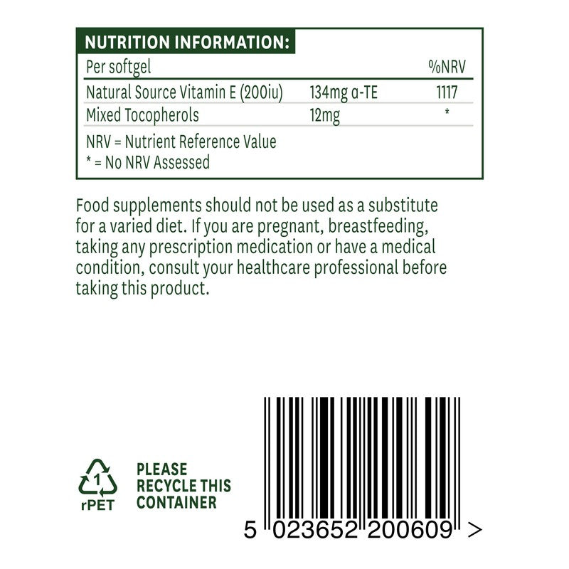 Natures Aid Vitamin E 200iu Natural Form 60 Softgels