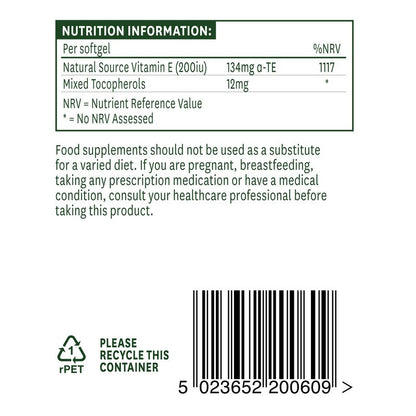 Natures Aid Vitamin E 200iu Natural Form 60 Softgels