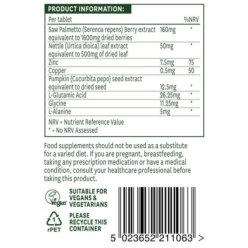 Natures Aid Saw Palmetto Complex with Nettle, Zinc & Amino Acids 60 Tablets