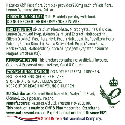 Natures Aid Passiflora, Lemon Balm & Avena Sativa 60 Tablets