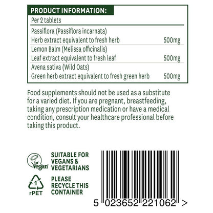 Natures Aid Passiflora, Lemon Balm & Avena Sativa 60 Tablets