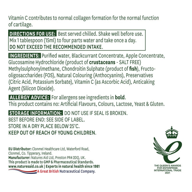 Natures Aid Glucosamine, 1200mg, MSM 500mg & Chondroitin 400mg Liquid 500ml