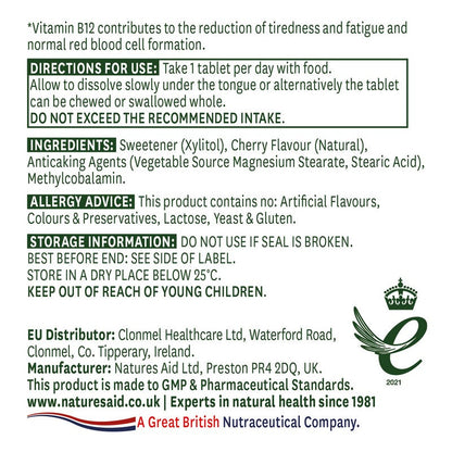 Natures Aid Vitamin B12 1000ug (Sublingual) 90 Tablets
