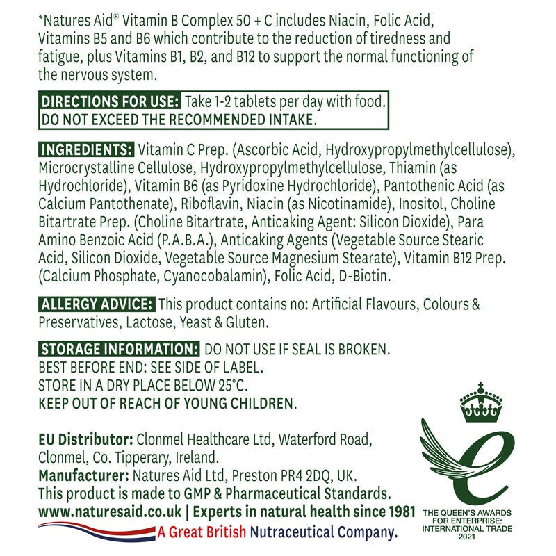 Natures Aid Vitamin B Complex 50 with Vitamin C