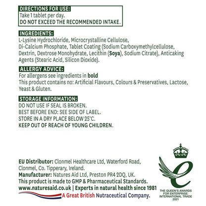 Natures Aid L-Lysine 1000mg 60 Tablets