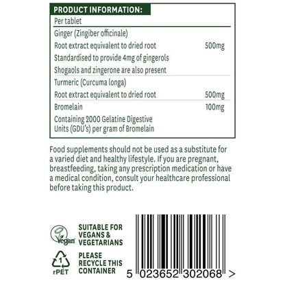 Natures Aid Ginger, Turmeric & Bromelain 60 Tablets