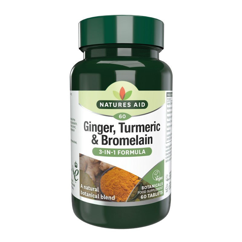 Natures Aid Ginger, Turmeric & Bromelain 60 Tablets