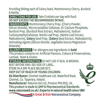 Natures Aid Celery Seed Complex with Montmorency Cherry, Burdock & Nettle 60 Tablets