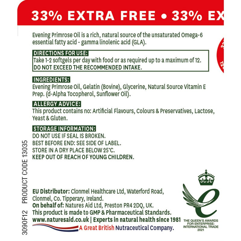Natures Aid Evening Primrose Oil 500mg (Cold Pressed) 120 Softgels