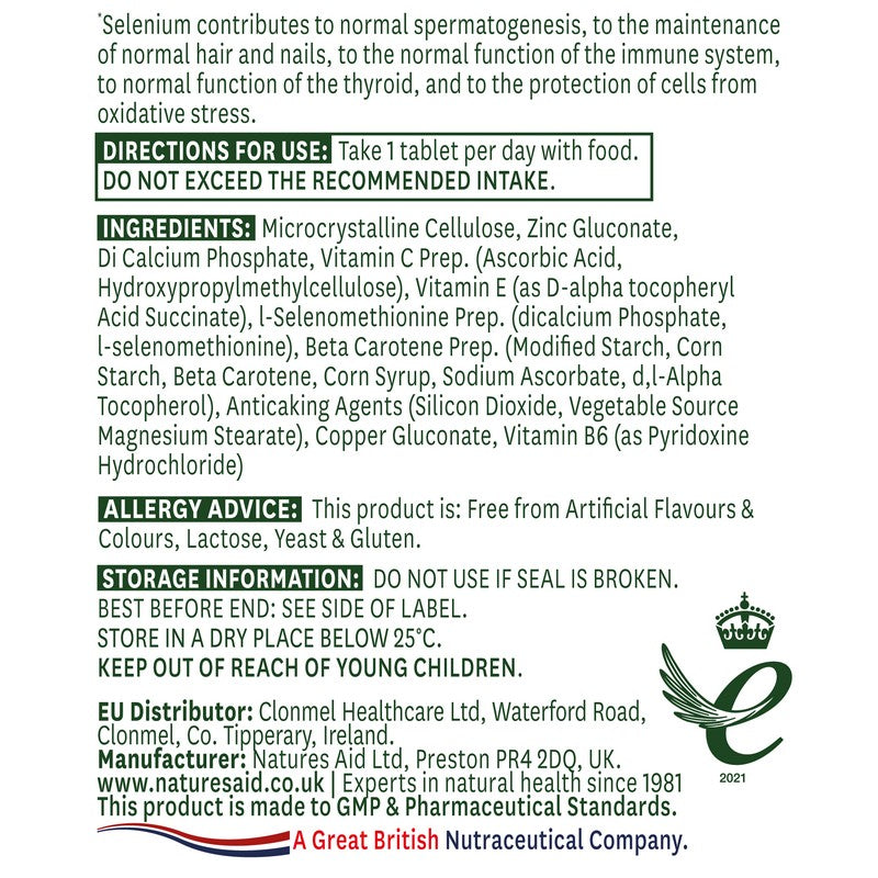 Natures Aid Selenium 200ug (with Zinc and vitamins A, C & E) 90 Tablets