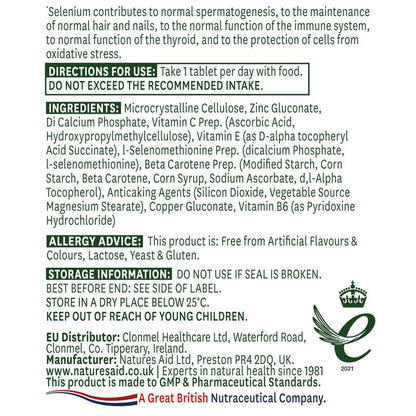 Natures Aid Selenium 200ug (with Zinc and vitamins A, C & E) 90 Tablets