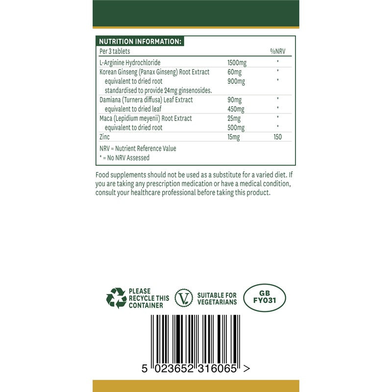 Natures Aid Active Man with Arginine, Korean Ginseng and Maca 60 Tablets