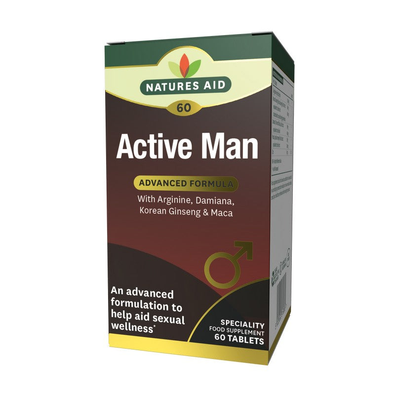 Natures Aid Active Man with Arginine, Korean Ginseng and Maca 60 Tablets
