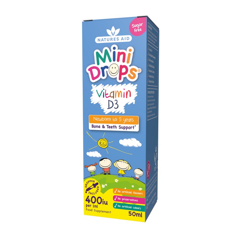 Natures Aid Vitamin D3 400iu (10ug) Mini Drops for infants & children (newborn - 5 years) 50ml