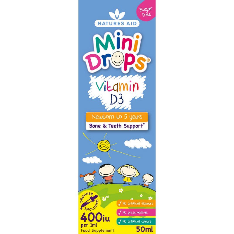 Natures Aid Vitamin D3 400iu (10ug) Mini Drops for infants & children (newborn - 5 years) 50ml