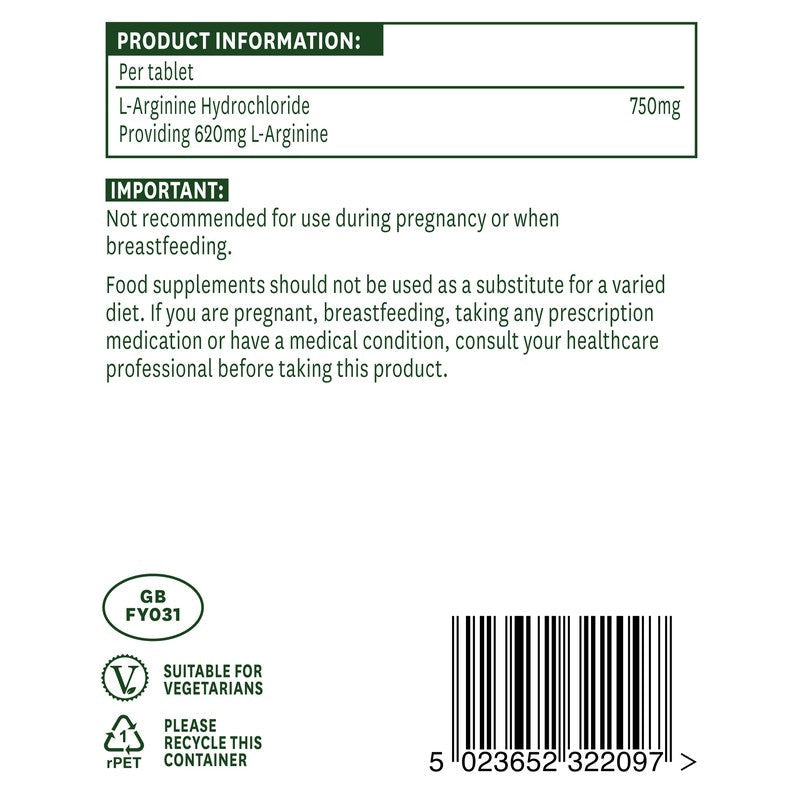 Natures Aid L-Arginine HCl 750mg 90 Tablets