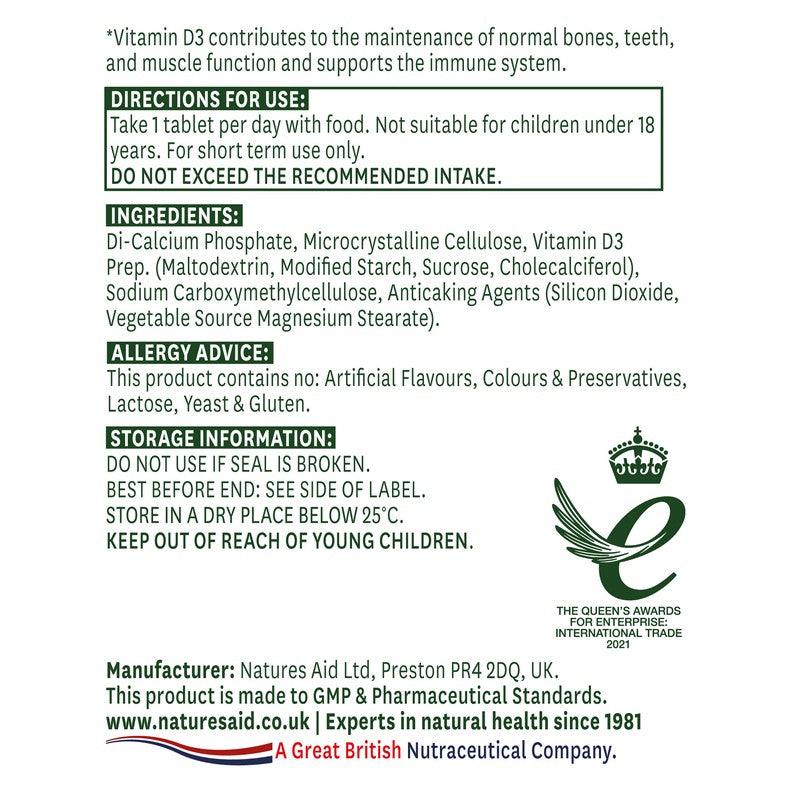 Natures Aid Vitamin D3 5000iu (125ug) High Strength 60 Tablets