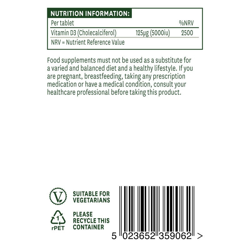 Natures Aid Vitamin D3 5000iu (125ug) High Strength 60 Tablets