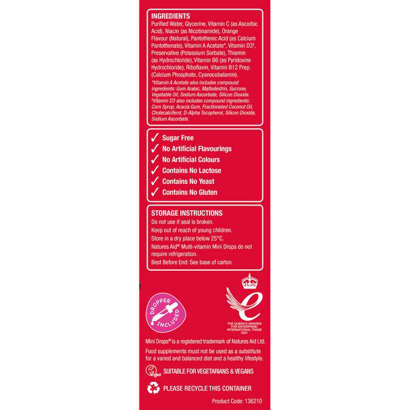 Natures Aid Multi-vitamin Mini Drops for infants & children (3 months - 5 years) 50ml