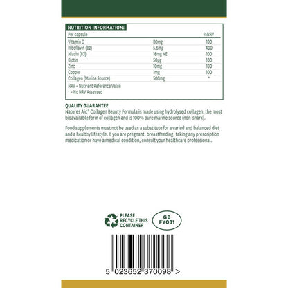 Natures Aid Collagen Beauty Formula with Vitamin C, Zinc & B-Vitamins 90 Capsules