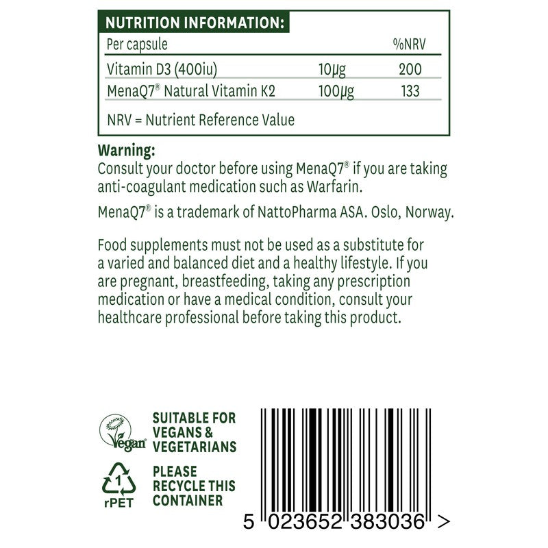 Natures Aid Vitamin K2 with Vitamin D3 30 Capsules