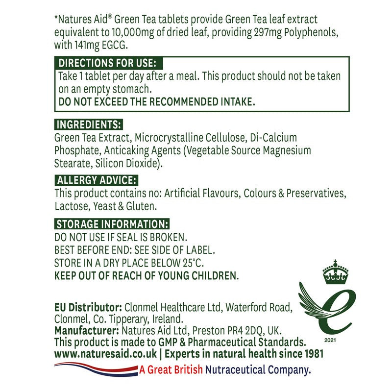 Natures Aid Green Tea 10,000mg 60 Tablets