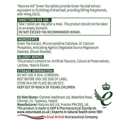 Natures Aid Green Tea 10,000mg 60 Tablets