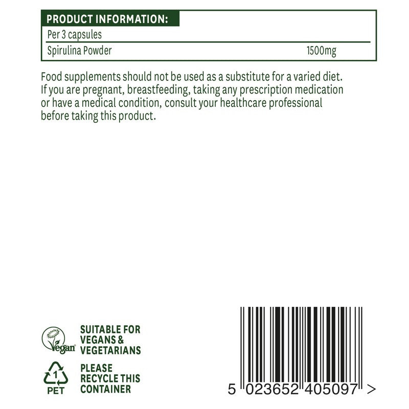 Natures Aid Organic Spirulina 500mg 90 Capsules