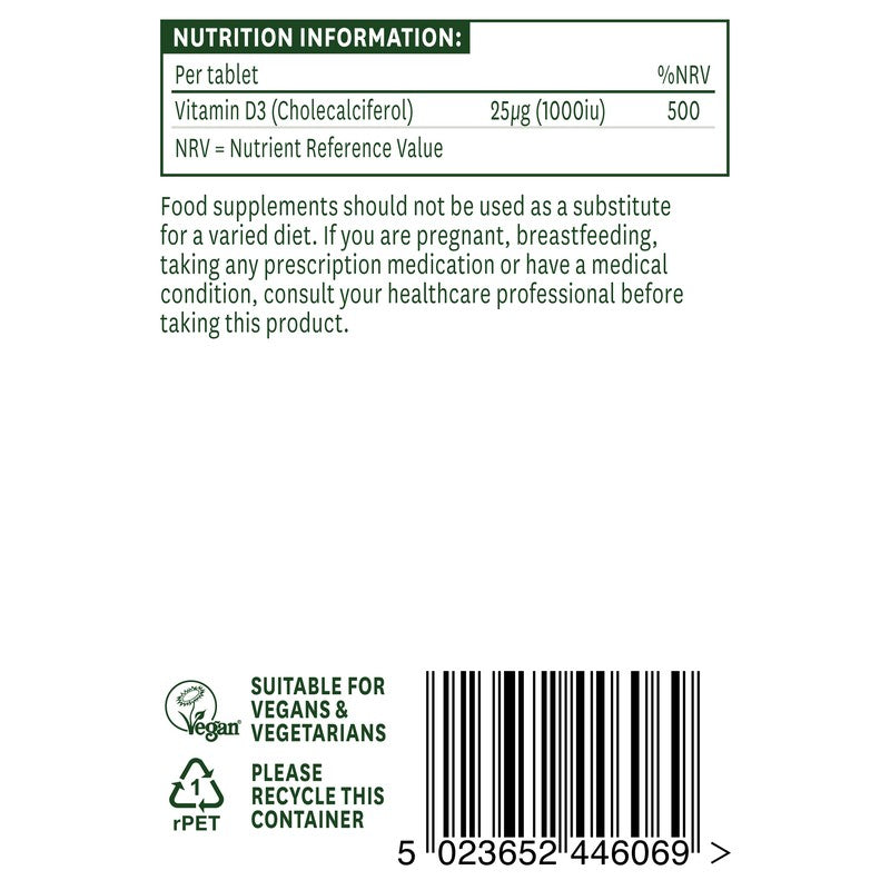 Natures Aid Vegan Vitamin D3 1000iu (25ug) 60 Tablets