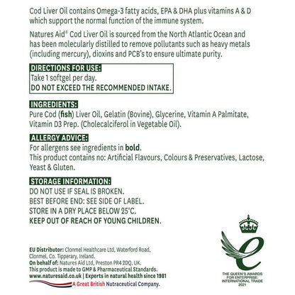 Natures Aid Cod Liver Oil (High Strength) 1000mg