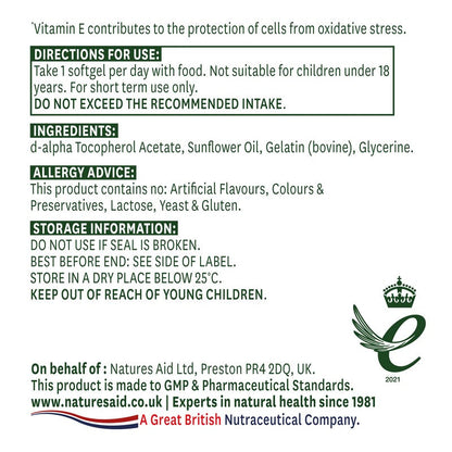 Natures Aid Vitamin E 1000iu Natural Form 30 Softgels
