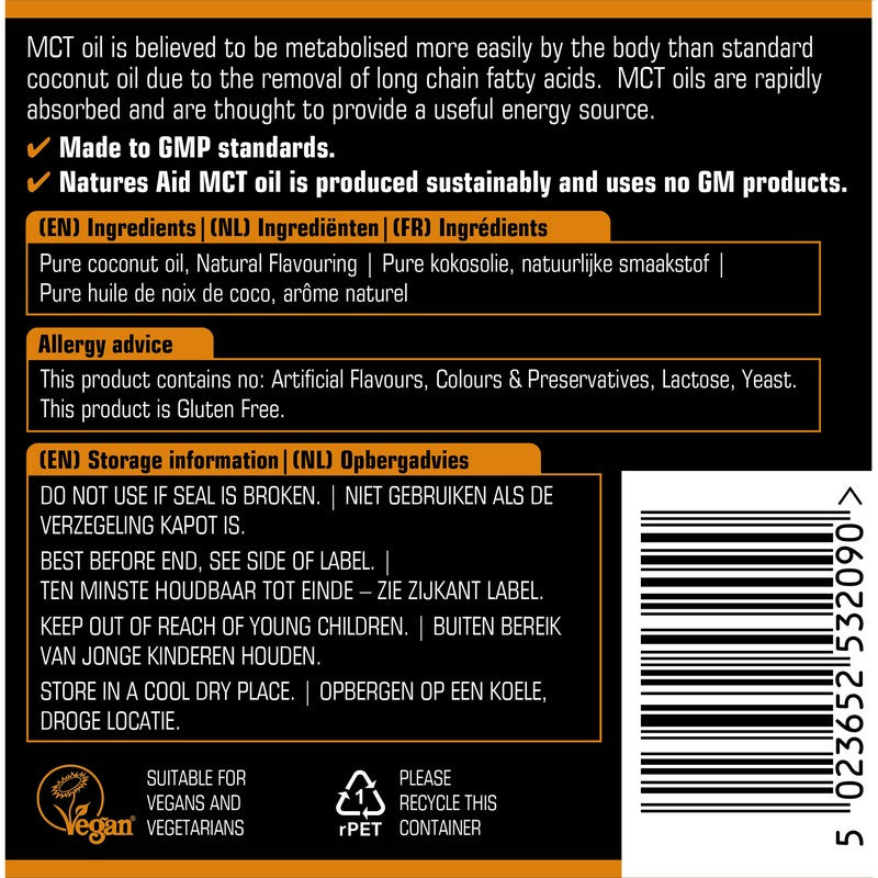 Natures Aid Pure 100% MCT Oil Liquid Caramel 500ml