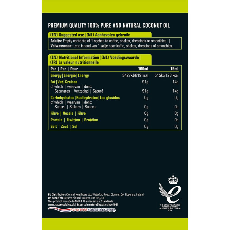 Natures Aid Pure MCT Oil Liquid 15 x 15ml Sachets