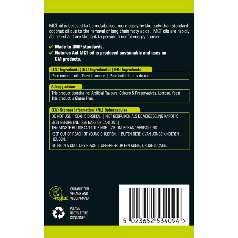 Natures Aid Pure MCT Oil Liquid 15 x 15ml Sachets