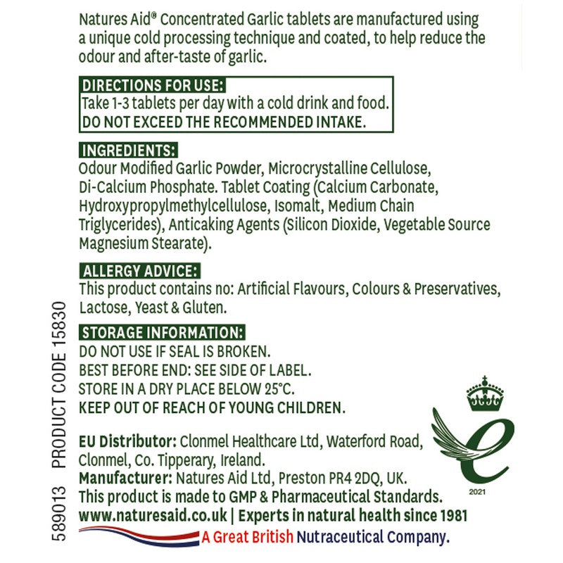Natures Aid Garlic concentrated 2000ug Allicin 90 Tablets