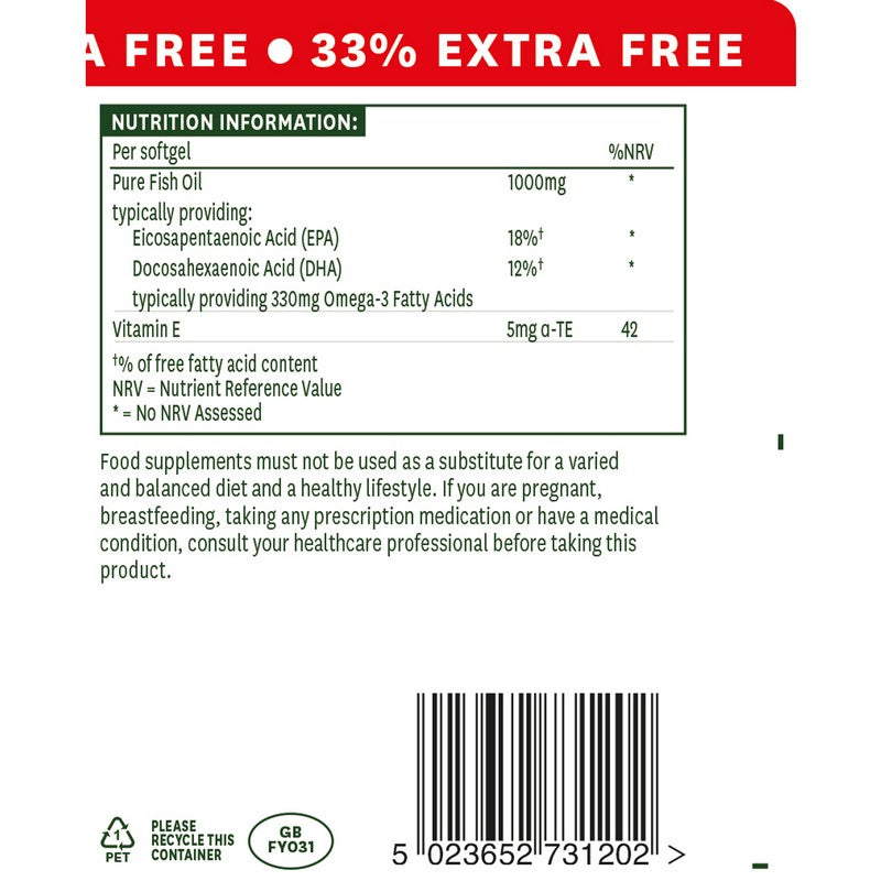 Natures Aid Fish Oil 1000mg (Omega-3) 90s+33% 120 Softgels