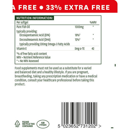 Natures Aid Fish Oil 1000mg (Omega-3) 90s+33% 120 Softgels