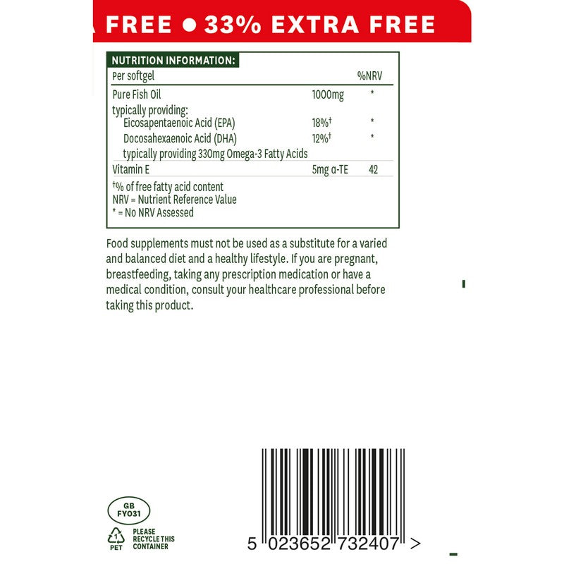 Natures Aid Fish Oil 1000mg (Omega-3) 180s+33% 240 Softgels