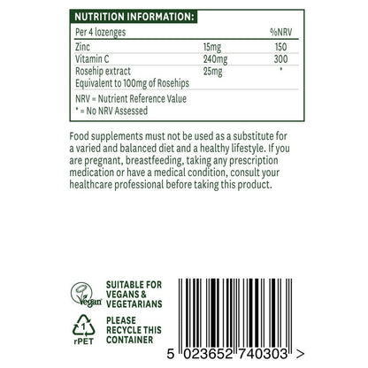 Natures Aid Zinc Lozenge (Peppermint) with Rosehip + Vitamin C 30 Lozenges