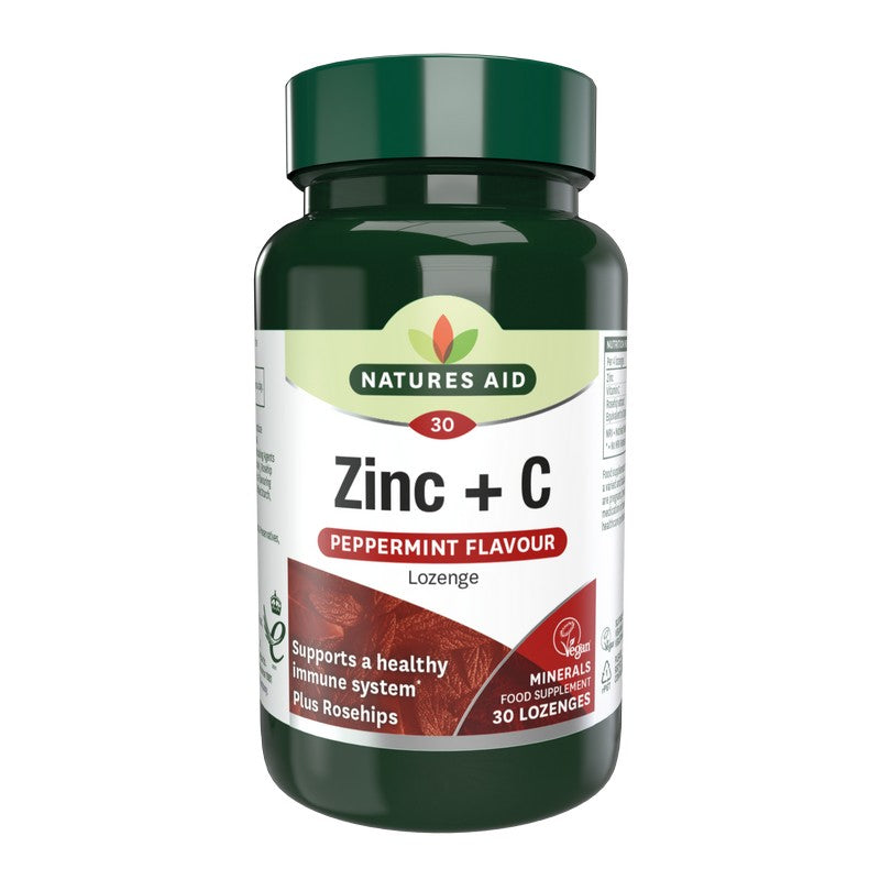 Natures Aid Zinc Lozenge (Peppermint) with Rosehip + Vitamin C 30 Lozenges