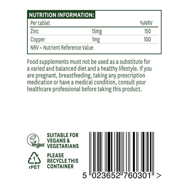 Natures Aid Zinc Picolinate 15mg elemental Zinc (as picolinate) 15mg 30 Tablets