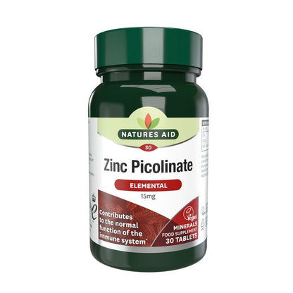 Natures Aid Zinc Picolinate 15mg elemental Zinc (as picolinate) 15mg 30 Tablets