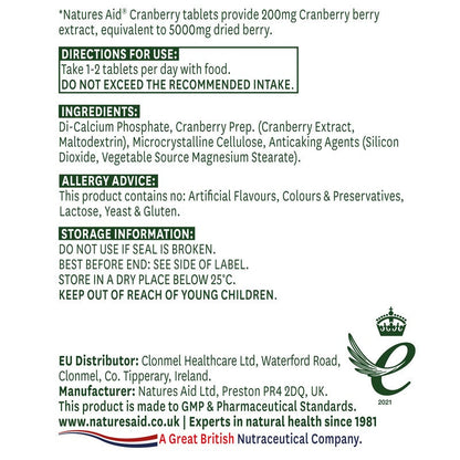 Natures Aid Cranberry 200mg (5000mg equiv)