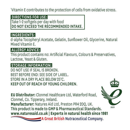 Natures Aid Vitamin E 400iu Natural Form 60 Softgels