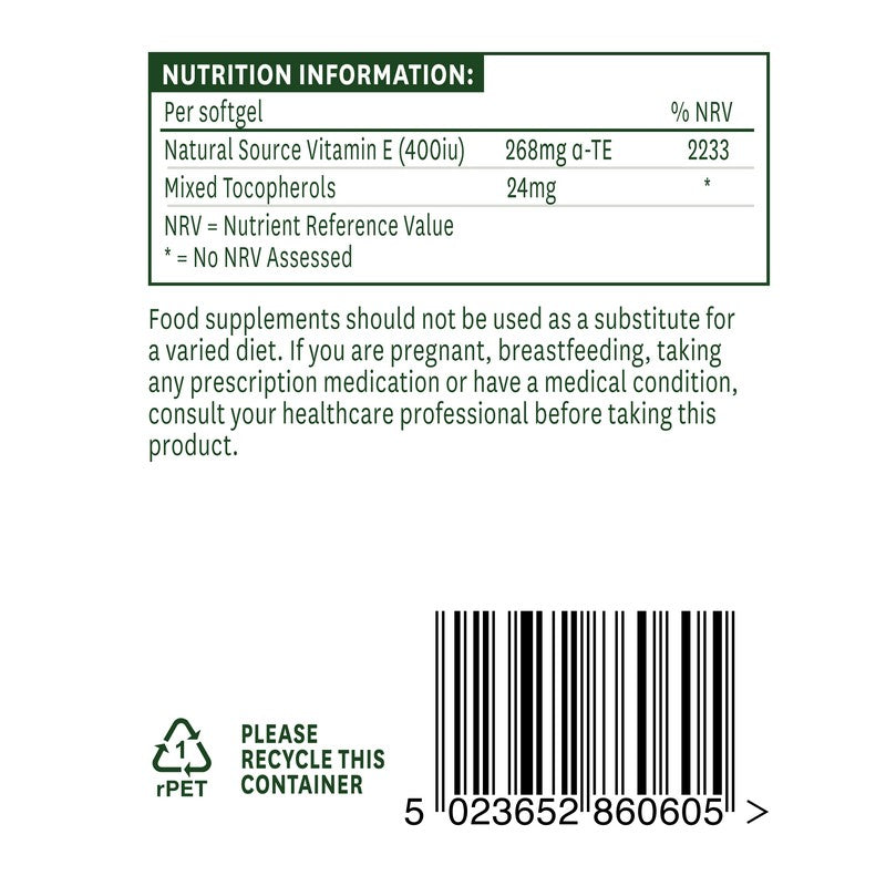 Natures Aid Vitamin E 400iu Natural Form 60 Softgels